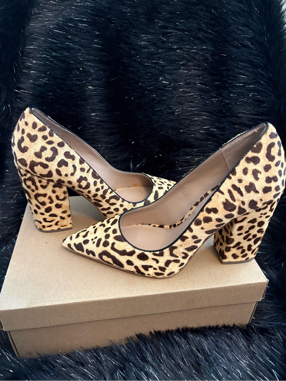 Steve Madden Leopard Print Block Heel Pumps - Tan and Brown